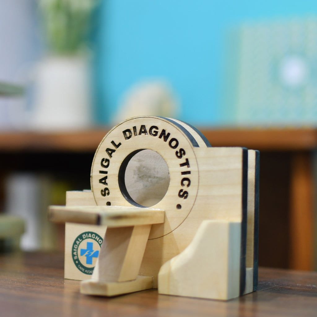 Wooden CT scan model keepsake for Apollo Clinic