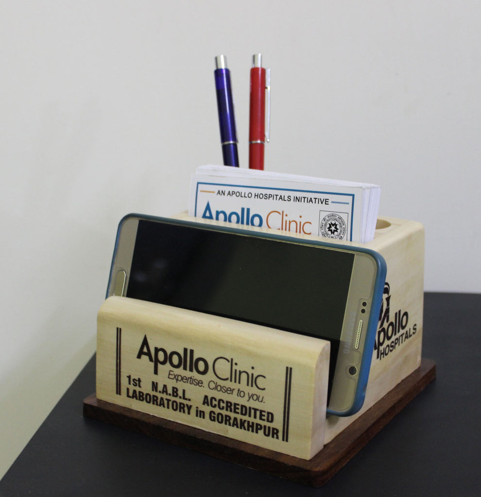 Wooden desk organiser customised for corporate gifting